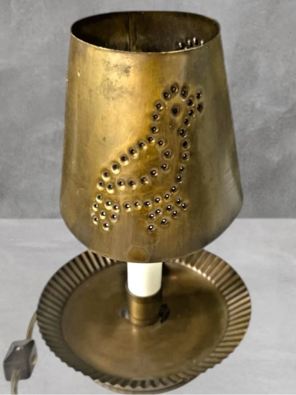 Vintage Punched Brass Candle Lamp Eagle Electric G